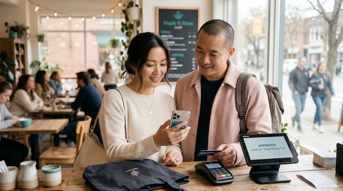A couple at a cozy Canadian cafe