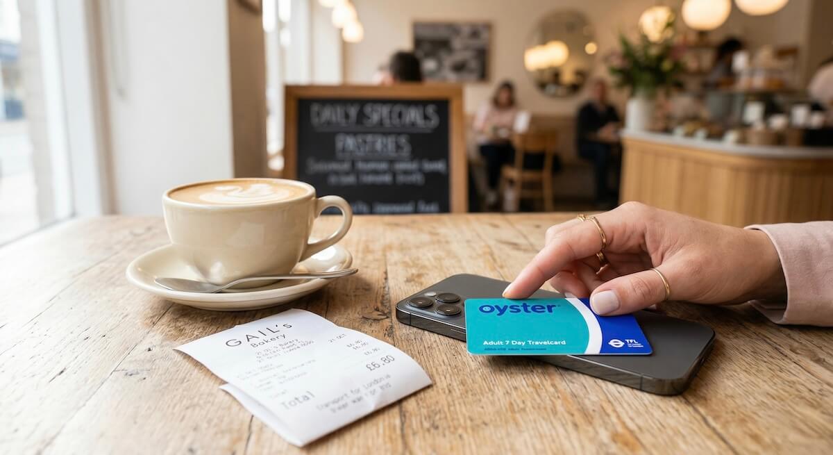 Traveler at a sunlit café table